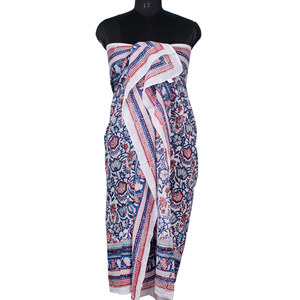 Vente chaude Blanc Coton Sarong Paréo Indien Floral Bloc Imprimé Voile Écharpe À La Main De Luxe Plage Couverture Traditionnelle Châles - Product Image 5