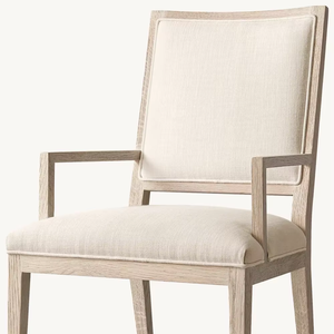 Fauteuil à cadre en bois exposé, chaise de salle à manger avec tissu crème - Product Image 4