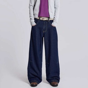 กางเกงยีนส์สีน้ำเงินฟอกสำหรับผู้หญิงพร้อมกระเป๋าใหญ่กางเกงยีนส์ผ้าฝ้าย2025กางเกงขายาวเอวสูงลำลองสไตล์สตรีทพร้อมกางเกง - Product Image 3