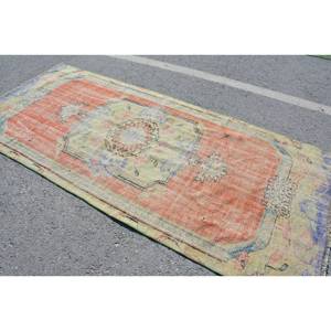 Tapis turc vintage Orange vert Patchwork Design 4.2 X 9.3ft laine tissage plat pour salon décor Latex soutenu - Product Image 2