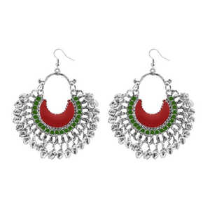 Jeweljunk Boucles d'oreilles pendantes en plaqué argent de style bohème Meenakari rouge avec cadeau de fête plaqué or - Product Image 1