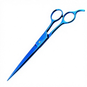 Tijeras Profesionales de Titanio Azules para Cortar el Cabello con Diseño de Huella de Pata y Tornillo Ajustable de Tensión Dorado - Product Image 1