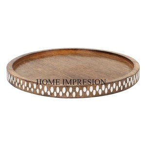 Plato de madera de mango, pegatina de servidor en forma de triángulo, acabado esmaltado, bandeja para servir frutas aplicadas, suministros de accesorios de vajilla - Product Image 3