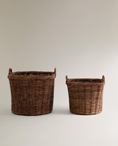 Ensemble de 2 paniers de rangement ronds en rotin naturel avec fonds coniques, écologiques, modernes et multi-usages - Product Image 1
