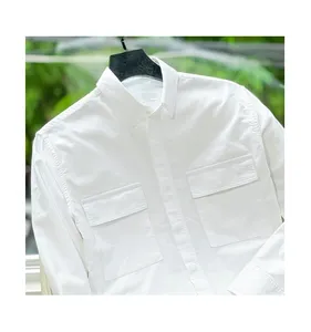 White Shirts with 2 pockets Fashion OEM Long Sleeve Men's Shirts Customize Size From Vietnam Manufacture Wholesale