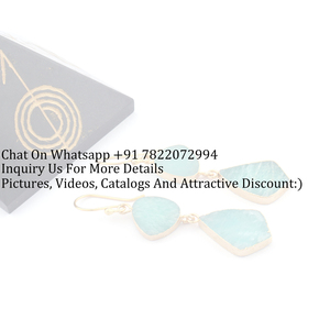 Factory Custom Jewelry Real Amazonite Two Tier <b>Dangle</b> <b>Earring</b> Brass <b>Gold</b> Electroplated Edged Wedding & Engagement Wear <b>Earrings</b> - Product Image 3