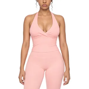 Débardeur de yoga respirant et froncé pour femme - Vêtement de fitness léger et uni - Product Image 3