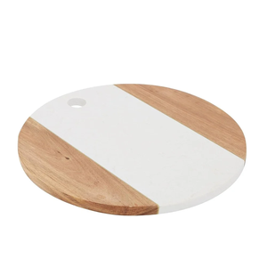 Planche à découper en bois rond en marbre blanc, plateau à fromages, planche à découper pour la cuisine et le plateau de service - Product Image 1