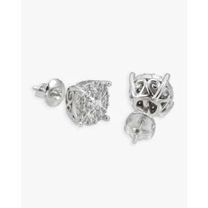 Boucles d'oreilles de mariage en moissanite, or blanc, couleur D, VVS, taille brillant ronde, double halo, à griffes - Product Image 4