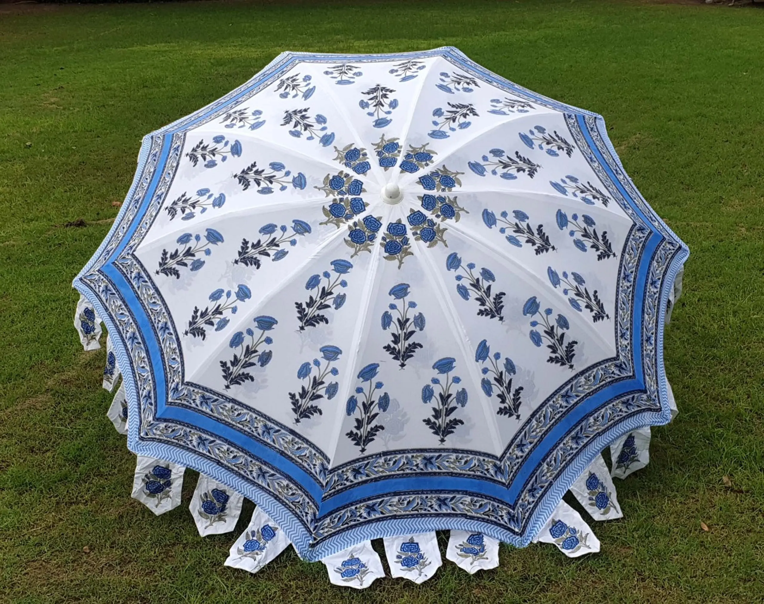 Handgemaakte Handblocked Bagru Gedrukt Tuin Paraplu Voor Tuin Decoratie Parasol Voor Wedding Garden Decor Katoen Grote Paraplu