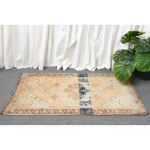 Vintage Turkish Small Rug 1.9x3.3 ft, <b>Brown</b> Blue Polka dot <b>Wool</b> Rug - Product Image 2