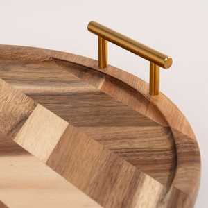 Bandeja para servir alimentos de forma redonda de acero inoxidable de alta calidad con mango de madera para el hogar, Hotel, restaurante, uso de Bandejas para servir - Product Image 4