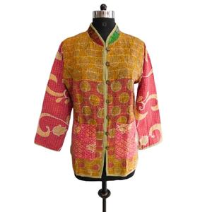 Casual Vintage Algodón Kantha Chaqueta Indian Hand Block Floral Impreso Abrigo de manga larga - Product Image 1