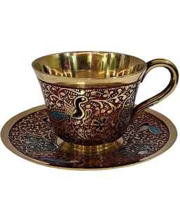 High quality brass <b>tea</b> <b>cup</b> exporter <b>saucer</b> <b>set</b> with traditional motifs durable design for cultural <b>tea</b> events best price - Product Image 3
