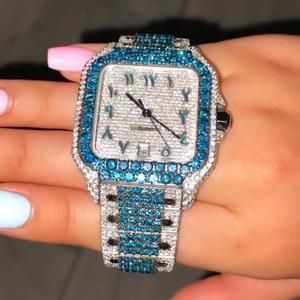 Relojes de Lujo con Diamantes Cuadrados Rosas y Azules Brillantes, Venta Caliente 2025, Relojes de Lujo para Hombre y Mujer, Relojes de Rapero - Product Image 1