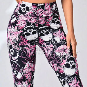 Leggings Deportivos de Cintura Ancha con Estampado Floral y de Calavera, Transpirables, de Primera Calidad, Hechos en Pakistán, del Mejor Proveedor - Product Image 6