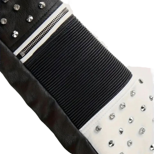 Chaquetas de cuero PU con diamantes de imitación, chaquetas de Boutique de lujo para mujer, chaquetas brillantes de cuero de poliéster y algodón con diamantes de imitación - Product Image 4