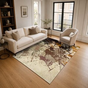 Tapis de salon antidérapant en chenille beige et marron, imprimé numériquement, style abstrait contemporain, lavable en machine - Vente en gros RUGS DEPOT LXDP-0687 - Product Image 2