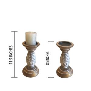 <b>Wooden</b> <b>Candle</b> <b>Holder</b> Intricate Leaf Carving Design for <b>Pillar</b> <b>Candles</b> Elegant Rustic Vintage Decor for Home Mandir Cafe - Product Image 4