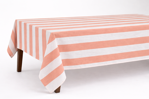 Mantel Rectangular a Rayas, Color Durazno y Blanco, Cubierta de Mesa de Comedor de Algodón - Product Image 2