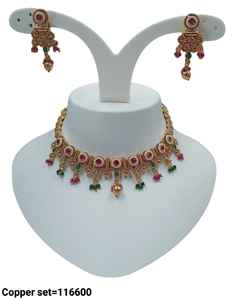 INDIAN TRADITIONAL and FASHIONABLE COPPER JEWELLERY BRIDAL <b>WEDDING</b> JEWELLERY <b>SET</b> for WOMEN EARRINGS and <b>NECKLACE</b> <b>SET</b> - Product Image 2