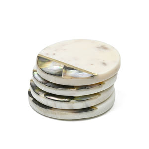 Premium Indian White <b>Marble</b> <b>Coaster</b> Set Brass Inlay Custom Size Eco-Friendly Modern 4" Diameter Stylish Table Decor Home Hotel - Product Image 1