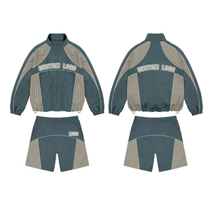 Custom Spring Embroidered Windbreak Cotton Fleece Hooded Camouflage Anti-Wrinkle Tracksuit Set for <b>Men</b> Women Jacket and Shorts - Product Image 6