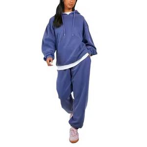 2024 New Winter Solid 100% Cotton Breathable Hoodies and Sweatpants Sets Training & Jogging Wear Streetwear Custom - Product Image 1