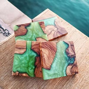 Ready to Ship Sample Resin <b>and</b> Wood <b>Coaster</b> <b>Set</b> of 4 Pcs With Wooden Holder Unique Custom Color Tea <b>Coasters</b> at Wholesale Stone - Product Image 3