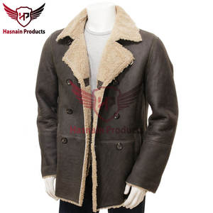 Men's Khaki Sheepskin <b>Peacoat</b> Customized Warm Winter <b>Jacket</b> with Classic Style, Premium Quality, and Personalized Fit - Product Image 2
