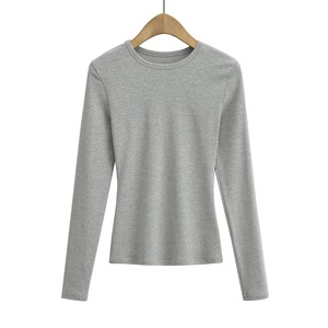 T-shirts solides élégants pour femmes 2025 à manches longues haut basique mince extensible Modal 100% coton lavable été haut basique - Product Image 6