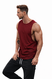 Débardeur de sport sans manches pour homme |   Débardeur en tissu délavé à l'acide, coupé et cousu |   Coton tricoté respirant |   Logo personnalisé imprimé OEM vierge - Product Image 4