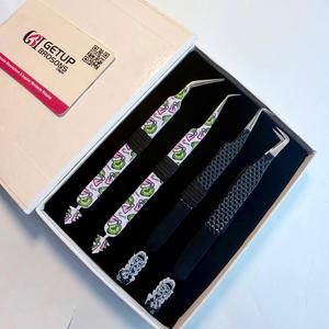 Wholesale GETUP BROSONS IMPEX 4Pcs Set Custom Printed Stainless Steel Anti-Static Fine Tip Eyelash Extension Tweezers Smooth - Product Image 1