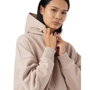 Venta al por mayor de las mujeres de seda beige pulóver con capucha logotipo personalizado impreso de largo de invierno deportes gimnasio Sudadera con capucha con logotipo frontal - Product Image 2