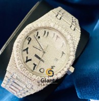 Montre Homme de Luxe Entièrement Sertie de Moissanite Taillée, Style Hip Hop, en Acier Inoxydable Mécanique, Cadran en Verre Analogique avec Chiffres Arabes