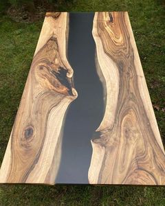 LINKED HANDCRAFT TABLE RONDE EN RÉSINE ÉPOXY POUR SALLE À MANGER Meubles Table de rivière en bois et résine pour bureau à domicile - Product Image 4