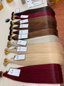 Extensiones de cabello Remy de estilo ondulado recto sedoso de trama con punta en I doble dibujada 100% al por mayor sin enredos sin desprendimiento 1g/punta Genius - Product Image 6