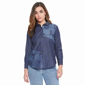 2023 Colección de otoño OEM Camisas de mezclilla para niñas Camisas de vestir de manga larga con bolsillos Camisas de ropa informal regular para damas ODM - Product Image 6