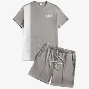 2025 nouveauté en gros été hommes solide décontracté respirant léger t-shirt et short ensemble - Product Image 1