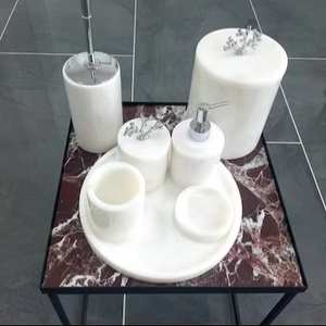 Juego de baño de Ángel de resina ecológica con aspecto de mármol, juego de diseño Premium de Mandarina de 4 jaboneras, vaso y bandeja dispensadora - Product Image 1