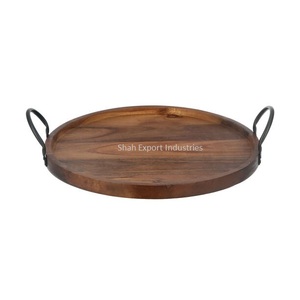 Nouveau plateau de service décoratif en bois avec poignée forme ronde pour ustensiles de cuisine plateaux de service à thé et à café - Product Image 5