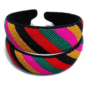 ที่คาดผมลูกปัดไข่มุกแฮนด์เมดแนววินเทจผ้าคาดหัวลูกปัดหลากสีหรูหราและมีสไตล์ - Product Image 1