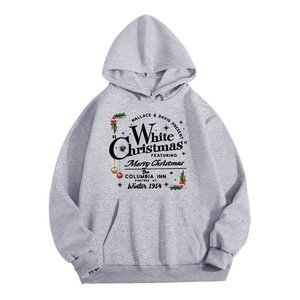 White Christmas Theme Winter Digital Printing Fleece Pullover Hoodie Warm & Cozy Unisex Sweatshirt - Product Image 1