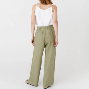 Pantalones de Lino Transpirables para Mujer, Corte Holgado, Bolsillos Laterales, Cintura con Cordón Ajustable, Elásticos, Casuales, de Verano - Product Image 5