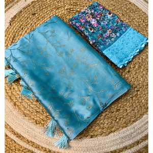 ผ้าส่าหรีผ้าไหมลายลาเต้น้ำหนักเบาผ้า2025สำหรับงานแต่งงานสไตล์อินเดีย - Product Image 6