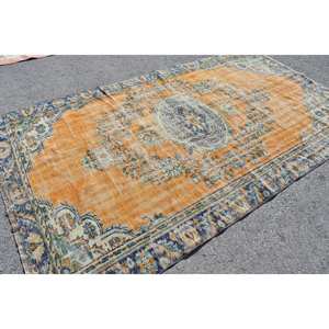 Tapis Oriental en Laine Bleu Orange 5.7X9.9 pieds Vintage Turc Design Plat Tissage Patchwork pour Salon Couloir Décorations Latex - Product Image 2