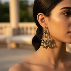 ต่างหูเงินแท้ 925 แบบห้อยระย้าประดับเพอริดอท สำหรับผู้หญิง เครื่องประดับแฟชั่น - Product Image 1