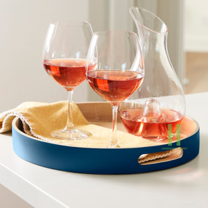 Plateau de service en bambou écologique le plus vendu en gros avec plateau rond en laque bleue avec poignée emballage OEM personnalisé Vietnam - Product Image 1