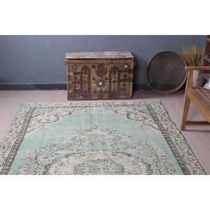 Grand tapis turc vintage 5,5x9,5 pieds, tapis en laine camouflage vert brun - Product Image 4