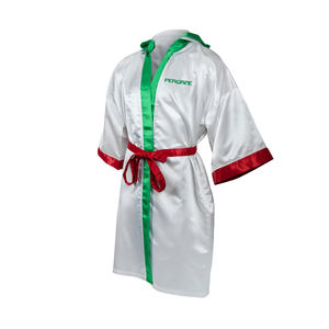 Bata de boxeo de satén hecha a medida con capucha con logotipo de marca personalizado, exclusiva a la venta - Product Image 2